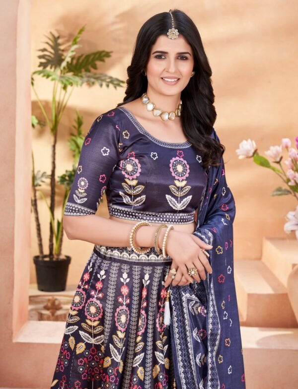 Designer Navy Blue Gota Satin Embroidered Lehenga Choli with Dupatta for Women