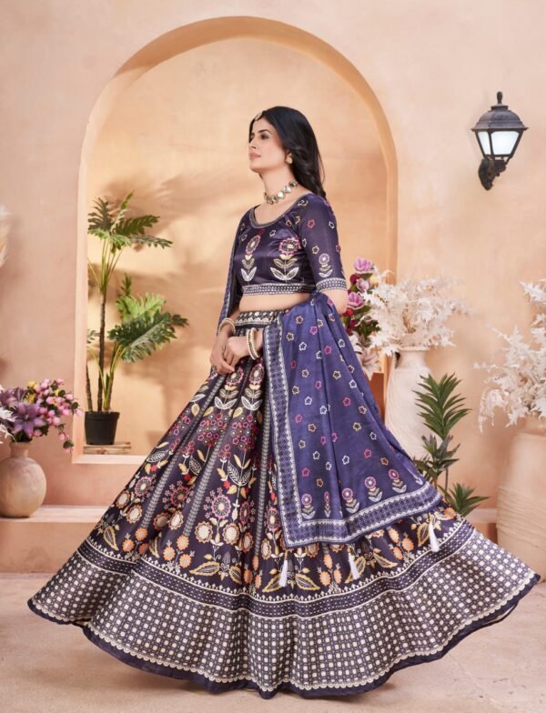 Designer Navy Blue Gota Satin Embroidered Lehenga Choli with Dupatta for Women