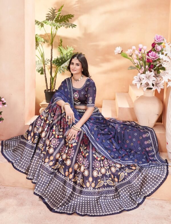 Designer Navy Blue Gota Satin Embroidered Lehenga Choli with Dupatta for Women