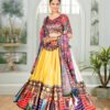 Yellow Zari Gota Printed Lehenga Choli with Multicolor Border & Dupatta