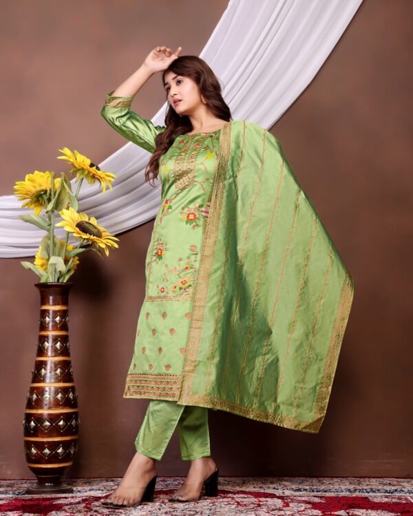 Jacquard Floral Print Salwar Suit for Women | Designer Jacquard Fabric Printed Suit Set