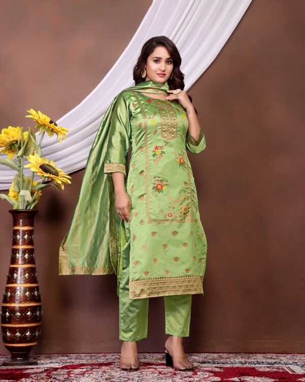 Jacquard Floral Print Salwar Suit for Women | Designer Jacquard Fabric Printed Suit Set