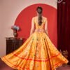 Mustard Yellow Printed Gota Satin Lehenga Choli with Traditional Floral Design