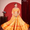 Mustard Yellow Printed Gota Satin Lehenga Choli with Traditional Floral Design