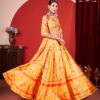 Mustard Yellow Printed Gota Satin Lehenga Choli with Traditional Floral Design