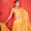 Mustard Yellow Printed Gota Satin Lehenga Choli with Traditional Floral Design