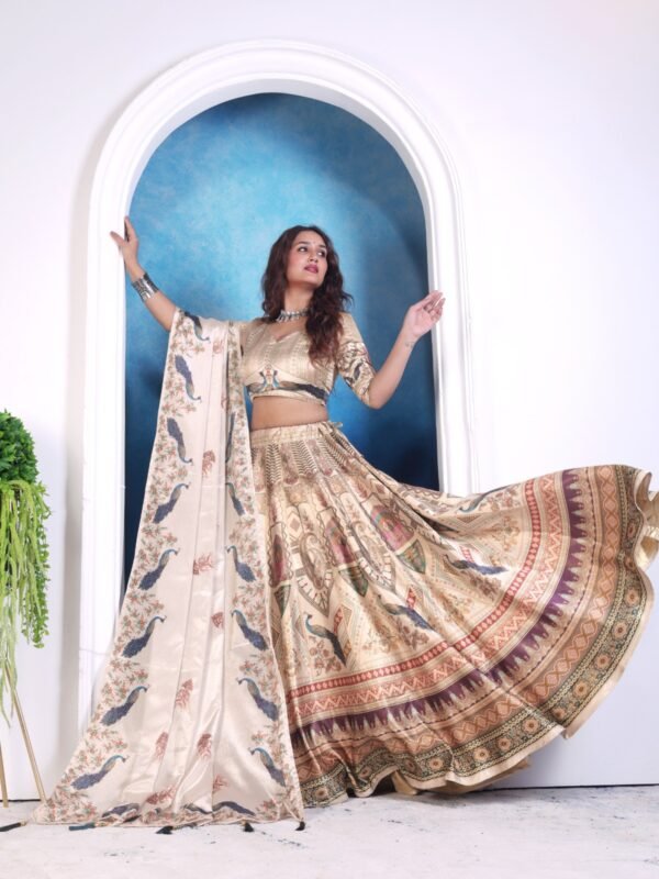 Premium Zari Gota Printed Fabric with Traditional Peacock Motifs