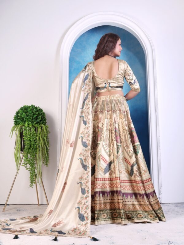 Premium Zari Gota Printed Fabric with Traditional Peacock Motifs