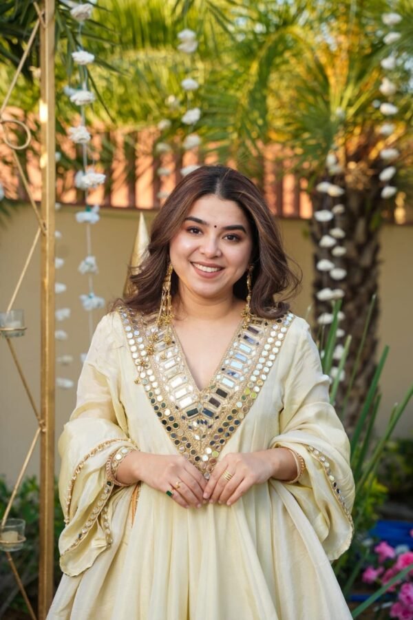 Soft Chinon Anarkali with Real Mirror Work Neck | Festive Wear