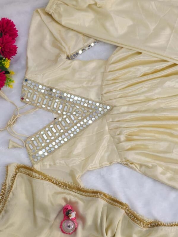 Soft Chinon Anarkali with Real Mirror Work Neck | Festive Wear