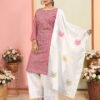 Elegant Chikankari Work Kurti Set with White Chikankari Palazzo & Floral Dupatta
