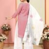 Elegant Chikankari Work Kurti Set with White Chikankari Palazzo & Floral Dupatta