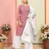 Elegant Chikankari Work Kurti Set with White Chikankari Palazzo & Floral Dupatta