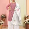 Elegant Chikankari Work Kurti Set with White Chikankari Palazzo & Floral Dupatta