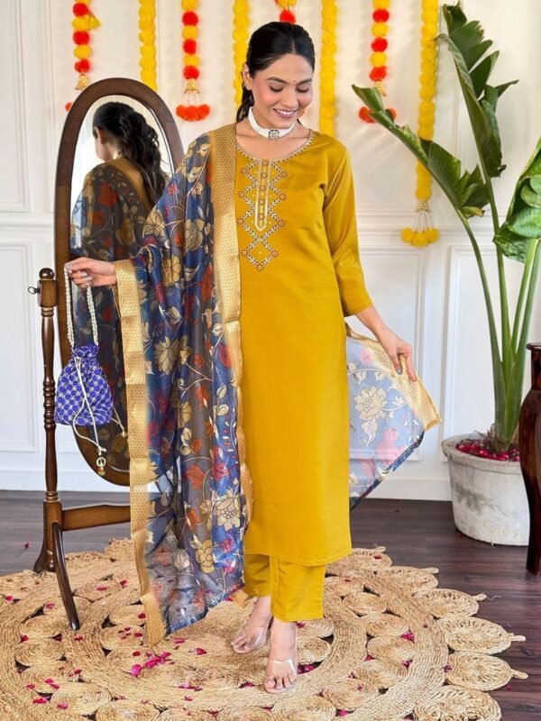 photo_2025-05-02_10-13-40 Mustard Yellow Embroidered Kurti Pant Set with Floral Printed Dupatta for Women