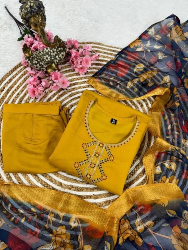 photo_2025-05-02_10-13-45 Mustard Yellow Embroidered Kurti Pant Set with Floral Printed Dupatta for Women