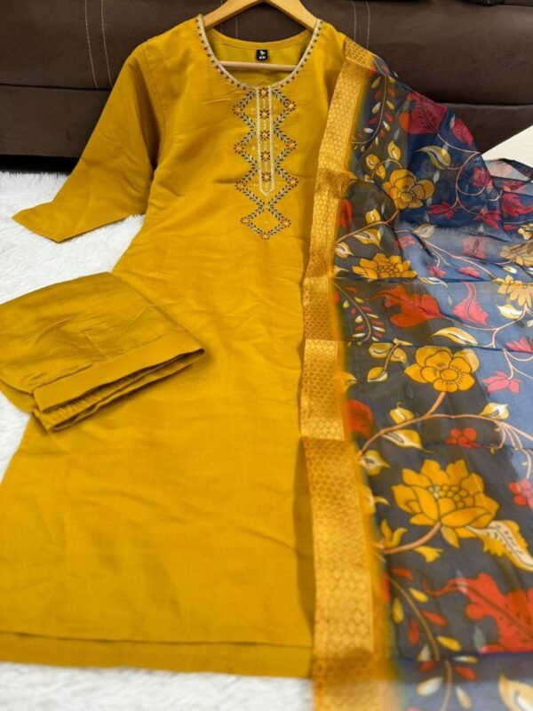 photo_2025-05-02_10-13-46 Mustard Yellow Embroidered Kurti Pant Set with Floral Printed Dupatta for Women
