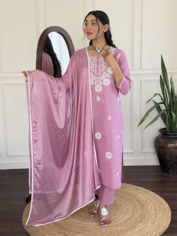 Elegant Pink Embroidered Kurti Set for Women | Premium Ethnic Wear