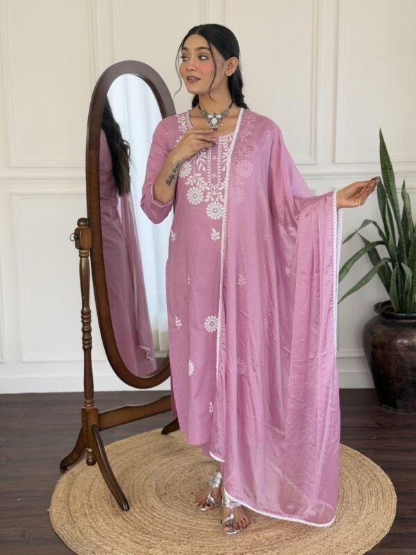 Elegant Pink Embroidered Kurti Set for Women | Premium Ethnic Wear