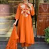 Stylish Orange Embroidered Kurti Set for Women | Festive & Trendy Wear