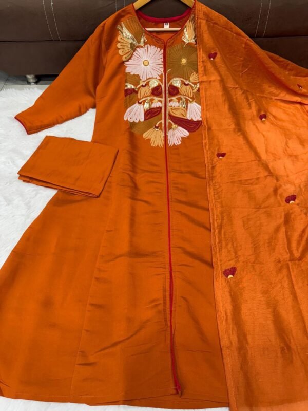 Stylish Orange Embroidered Kurti Set for Women | Festive & Trendy Wear