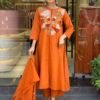 Stylish Orange Embroidered Kurti Set for Women | Festive & Trendy Wear