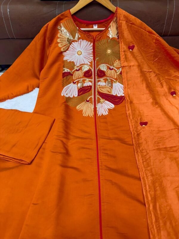 Stylish Orange Embroidered Kurti Set for Women | Festive & Trendy Wear