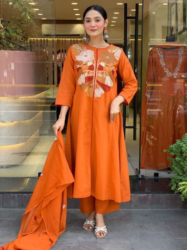 Stylish Orange Embroidered Kurti Set for Women | Festive & Trendy Wear