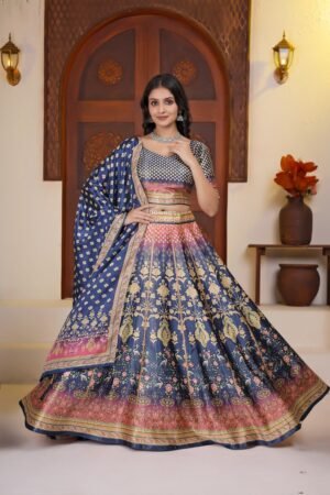 Royal Blue Zari Gota Printed Lehenga Choli with Dupatta