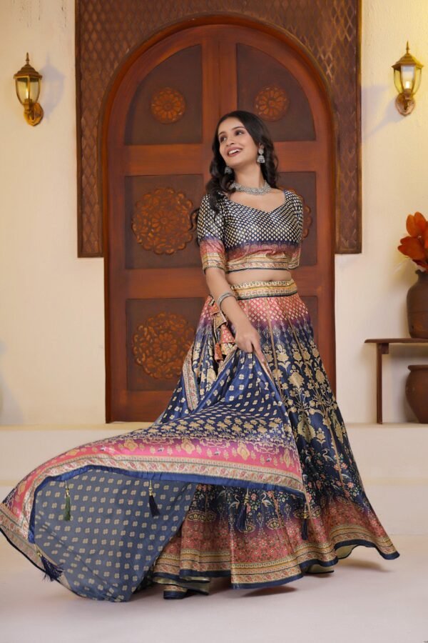Royal Blue Zari Gota Printed Lehenga Choli with Dupatta