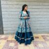 Teal Floral Printed Anarkali Gown in Premium Fiyona Silk