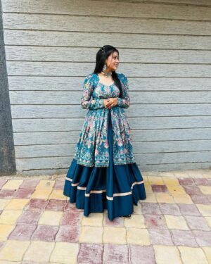 photo_2025-12-16_16-10-01 Teal Floral Printed Anarkali Gown in Premium Fiyona Silk