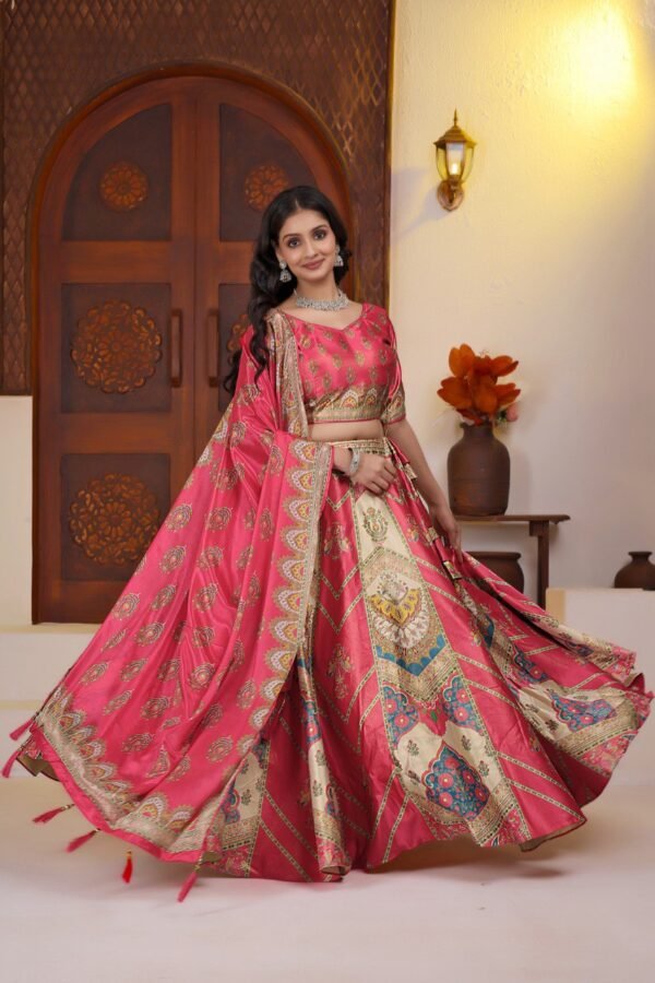 Pink Zari Gota Printed Lehenga Choli with Traditional Ethnic Design