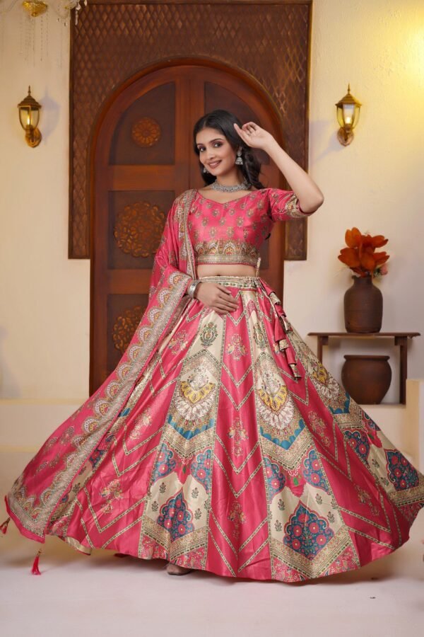 Pink Zari Gota Printed Lehenga Choli with Traditional Ethnic Design