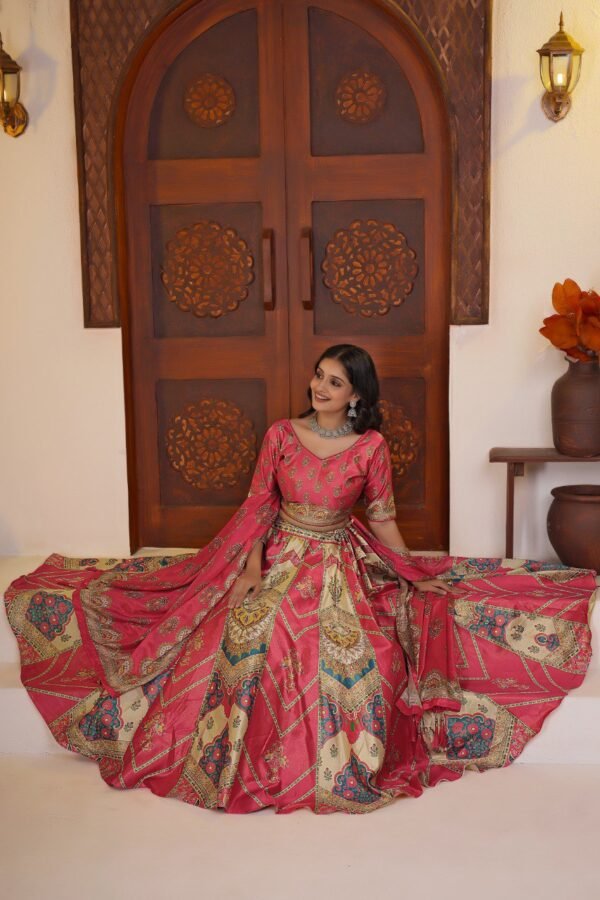 Pink Zari Gota Printed Lehenga Choli with Traditional Ethnic Design