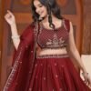 Maroon Star Georgette Embroidered Lehenga Choli with Dupatta – Elegant Festive Wear
