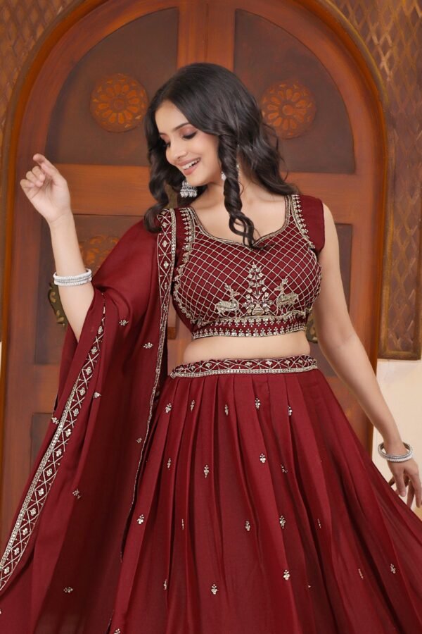 Maroon Star Georgette Embroidered Lehenga Choli with Dupatta – Elegant Festive Wear