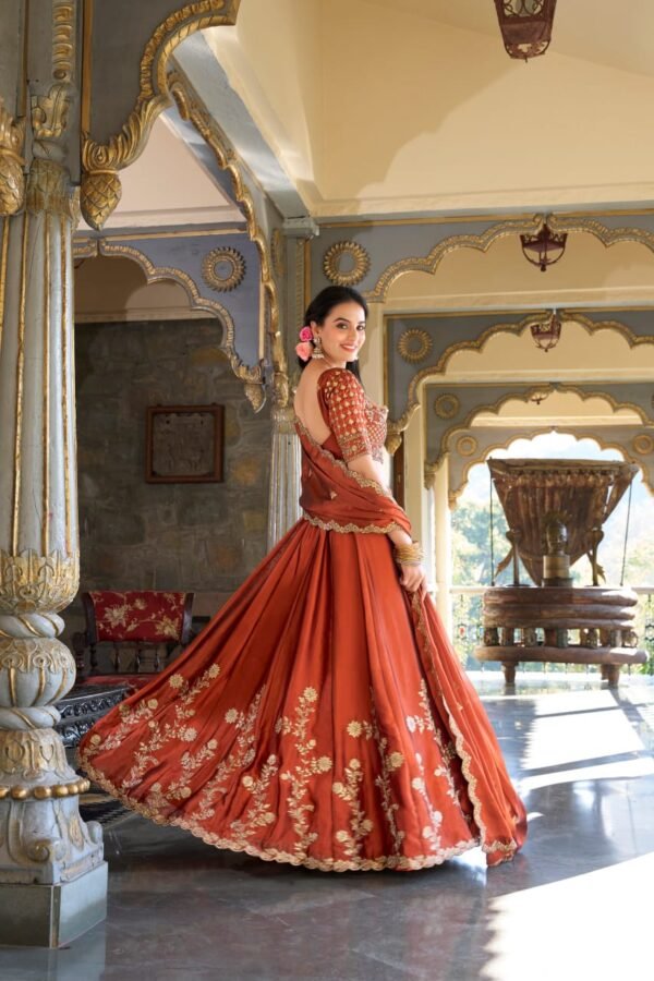 Rust Orange Embroidered Bridal Lehenga Choli with Dupatta – Royal Indian Wedding Wear