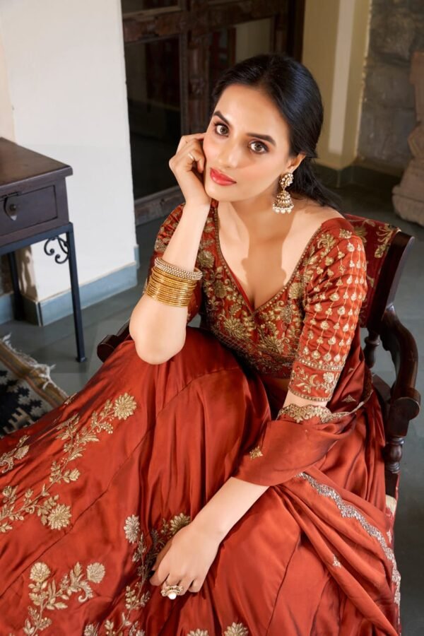 Rust Orange Embroidered Bridal Lehenga Choli with Dupatta – Royal Indian Wedding Wear