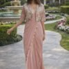 Dusty Rose Pink Designer Organza Saree with Embroidered Jacket Blouse – Party & Wedding Wear