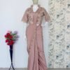 Dusty Rose Pink Designer Organza Saree with Embroidered Jacket Blouse – Party & Wedding Wear