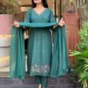 Emerald Green Embroidered Kurta Set with Dupatta – Elegant Festive Wear for Women