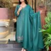 Emerald Green Embroidered Kurta Set with Dupatta – Elegant Festive Wear for Women