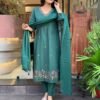 Emerald Green Embroidered Kurta Set with Dupatta – Elegant Festive Wear for Women