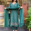 Emerald Green Embroidered Kurta Set with Dupatta – Elegant Festive Wear for Women