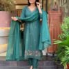 Emerald Green Embroidered Kurta Set with Dupatta – Elegant Festive Wear for Women