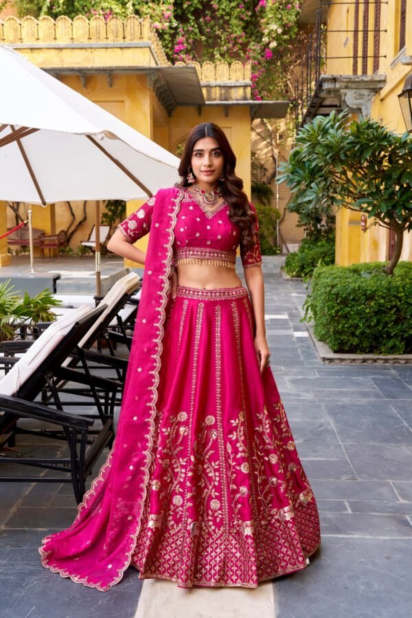 Hot Pink Embroidered Bridal Lehenga Choli with Dupatta