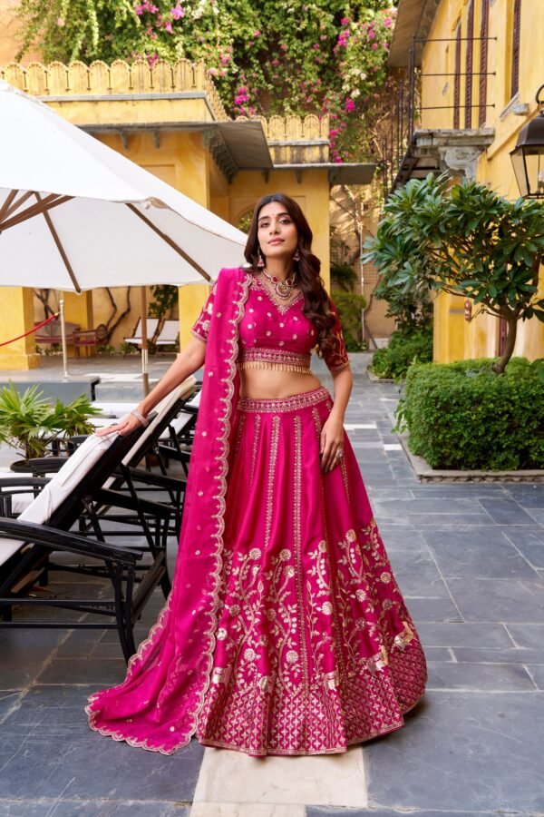 Hot Pink Embroidered Bridal Lehenga Choli with Dupatta