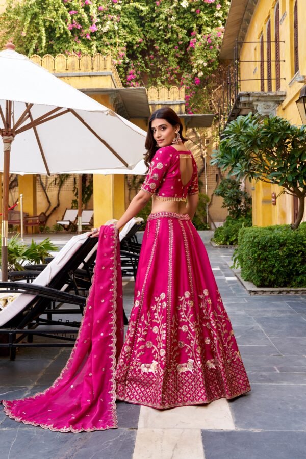 Hot Pink Embroidered Bridal Lehenga Choli with Dupatta