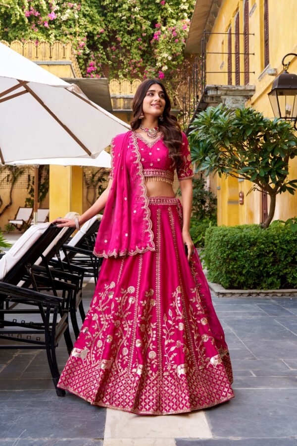 Hot Pink Embroidered Bridal Lehenga Choli with Dupatta